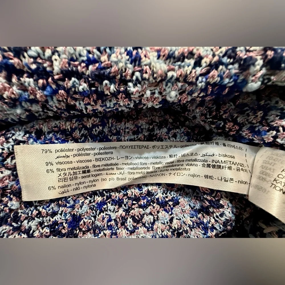 Zara Tweed Crop Top S Blue Pink Multi Off Shoulder Pearl Button Preppy Coquette
